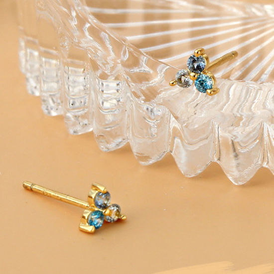 Imagen de Hipoalergénico Dulce & Lindo Exquisito 18K Oro Real Chapado Cobre+ Circón Artificial Triángulo Pendientes Para Mujeres 1 Par