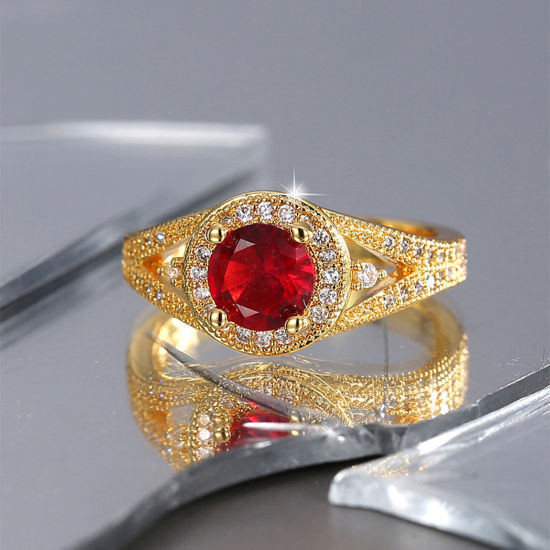Immagine di Ecologico Dolce & Carino Elegante 18K Vero Oro Placcato Rame & Zircone Cubico Non Regolabile Tondo Anello Per Donne Festa della Mamma 1 Pz