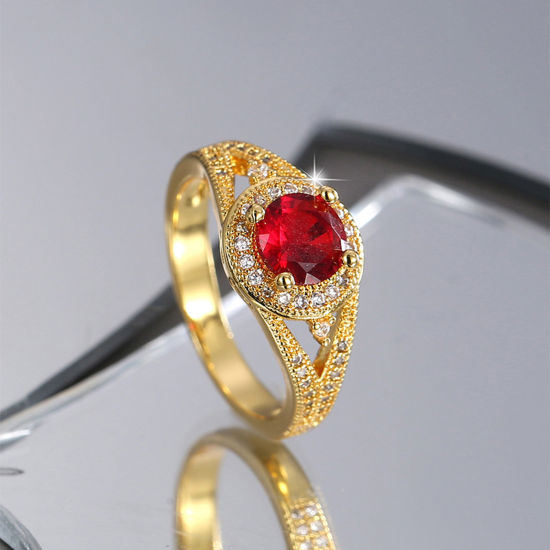 Immagine di Ecologico Dolce & Carino Elegante 18K Vero Oro Placcato Rame & Zircone Cubico Non Regolabile Tondo Anello Per Donne Festa della Mamma 1 Pz