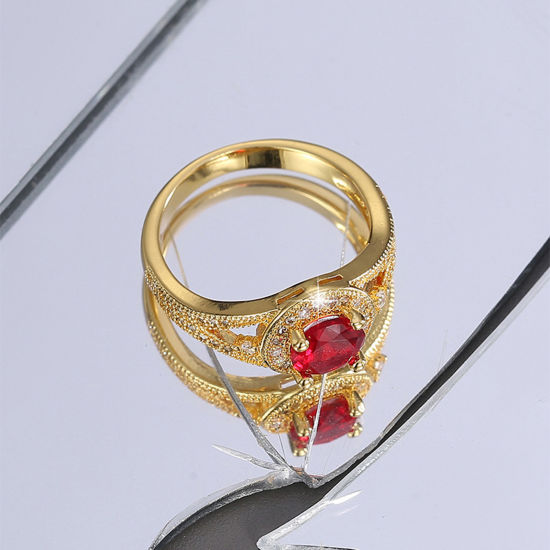 Immagine di Ecologico Dolce & Carino Elegante 18K Vero Oro Placcato Rame & Zircone Cubico Non Regolabile Tondo Anello Per Donne Festa della Mamma 1 Pz