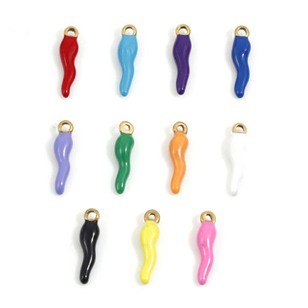 2 Pcs Breloques en 304 Acier Inoxydable Placage sous Vide Doré Multicolore Cornicello Piment Italien en Forme de Corne Émail 17.5mm x 4.5mm 