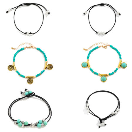 Resin Boho Chic Bohemia Braided Anklet Imitation Pearl