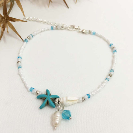 Picture of Acrylic Ocean Jewelry Beaded Anklet Multicolor Star Fish Imitation Pearl