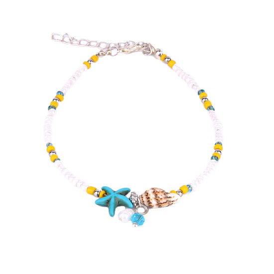 Picture of Acrylic Ocean Jewelry Beaded Anklet Multicolor Star Fish Imitation Pearl
