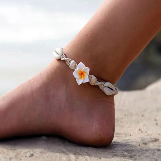 Bild von Muschel Böhmischer Stil Geflochtene Fußkette Bunt Blumen 1 Strang