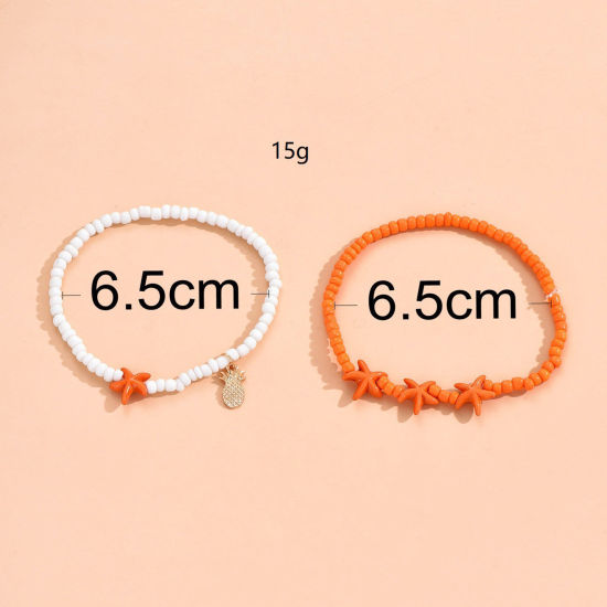 Picture of Acrylic Boho Chic Bohemia Anklet Set Gold Plated Multicolor Star Fish Pineapple Beaded