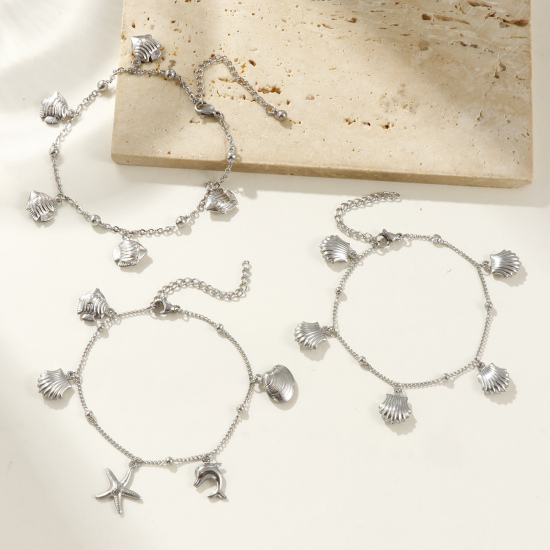 Bild von 304 Edelstahl Ozean Schmuck Erbskette Kette Fußketten Silberfarbe 1 Strang