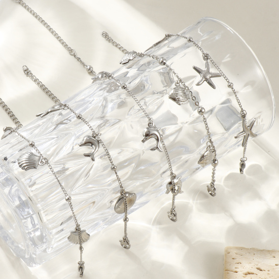 Bild von 304 Edelstahl Ozean Schmuck Erbskette Kette Fußketten Silberfarbe 1 Strang
