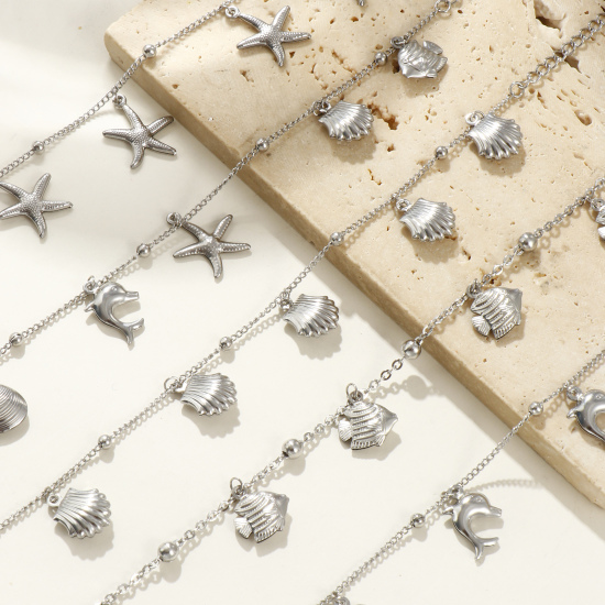 Bild von 304 Edelstahl Ozean Schmuck Erbskette Kette Fußketten Silberfarbe 1 Strang