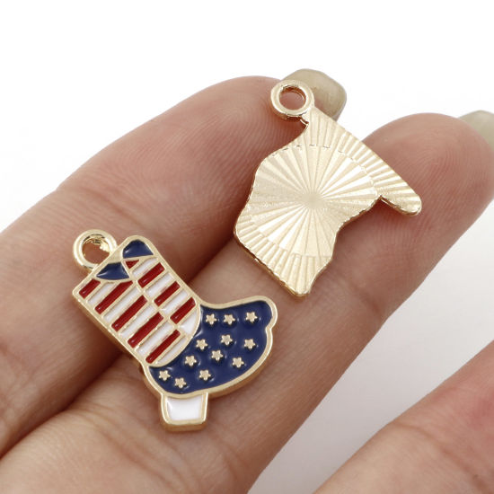 Immagine di Lega di Zinco Sport Charms Oro Placcato Rosso & Blu Bandiera degli Stati Uniti Smalto 20 Pz