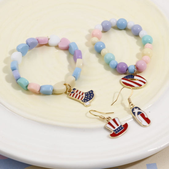 Immagine di Lega di Zinco Sport Charms Oro Placcato Rosso & Blu Bandiera degli Stati Uniti Smalto 20 Pz