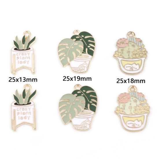 Picture of Zinc Based Alloy Charms Gold Plated Multicolor Pot Plant Enamel