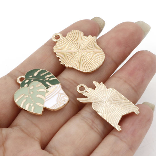 Picture of Zinc Based Alloy Charms Gold Plated Multicolor Pot Plant Enamel