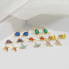 Picture of Brass Cute Ear Post Stud Earrings Gold Plated Dinosaur Animal Multicolour Cubic Zirconia