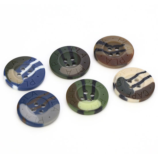 Image de Bouton de Couture en Résine 4 Trous Rond Multicolore Camouflage 100 Pcs