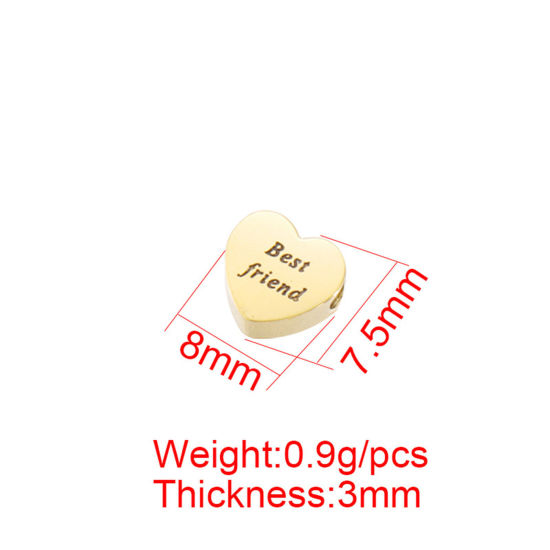 Imagen de Respetuoso del Medio Ambiente 304 Acero Inoxidable Cuentas para la Fabricación de Joyas con Dijes de Bricolaje Corazón Multicolor Mensaje " Best Friend " Espejo 8mm x 7.5mm, Agujero: Aprox 1.8mm, 1 Unidad