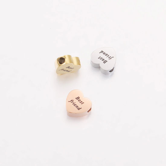 Imagen de Respetuoso del Medio Ambiente 304 Acero Inoxidable Cuentas para la Fabricación de Joyas con Dijes de Bricolaje Corazón Multicolor Mensaje " Best Friend " Espejo 8mm x 7.5mm, Agujero: Aprox 1.8mm, 1 Unidad