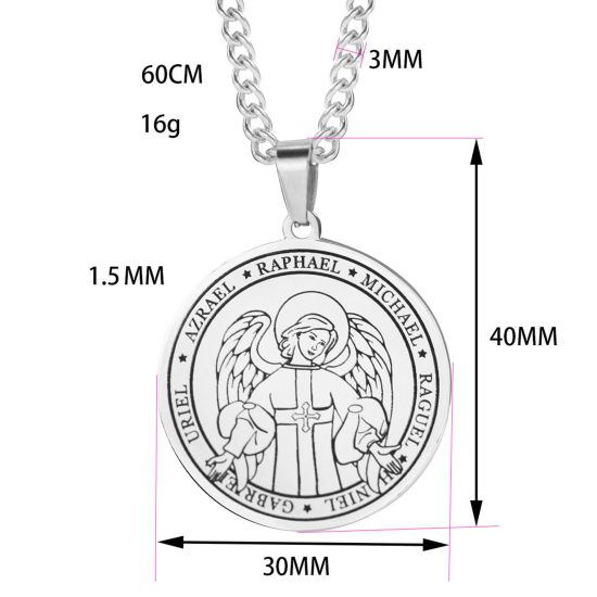 Imagen de Respetuoso del Medio Ambiente 304 Acero Inoxidable Religión Link Curb Chain Collares Tono de Plata Ronda Ángel 60cm longitud, 1 Unidad