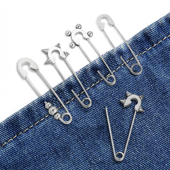 Picture of 304 Stainless Steel Safety Pin Brooches Silver Tone