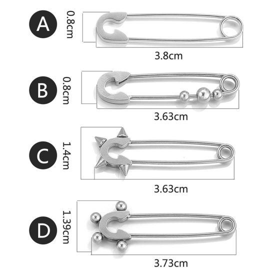 Image de Broches Épingles de Sûreté en 304 Acier Inoxydable Argent Mat 2 Pcs