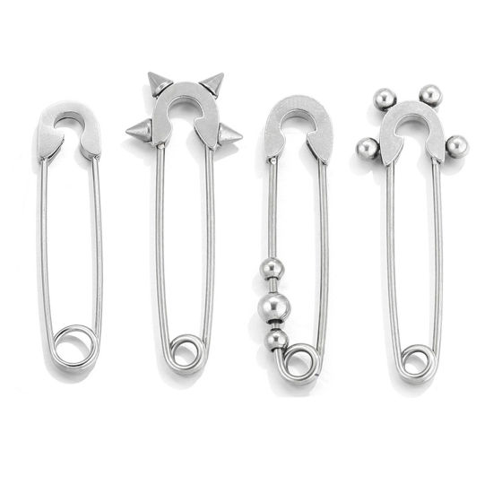 Picture of 304 Stainless Steel Safety Pin Brooches Silver Tone