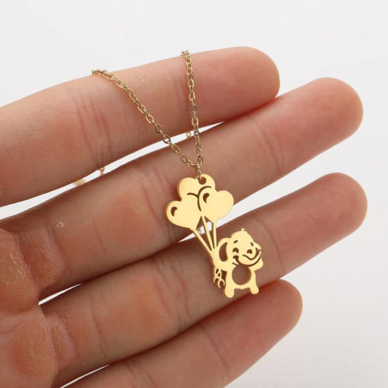Picture of 201 Stainless Steel Stylish Link Cable Chain Necklace Multicolor Cat Animal Christmas Tree 45cm(17 6/8") long