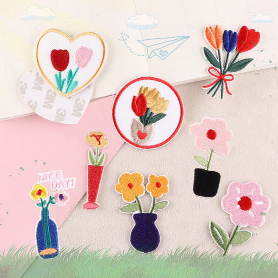 Immagine di Poliestere Ricamo Patch Autoadesive Appliques DIY Scrapbooking Craft Multicolore Fiore 1 Pz