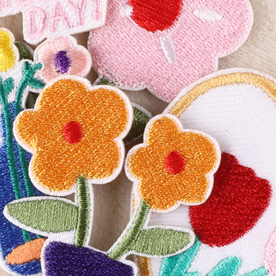 Immagine di Poliestere Ricamo Patch Autoadesive Appliques DIY Scrapbooking Craft Multicolore Fiore 1 Pz