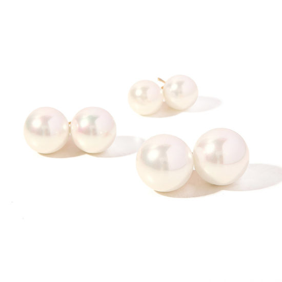 Picture of Hypoallergenic Retro Elegant 18K Real Gold Plated 304 Stainless Steel Ball Imitation Pearl Ear Post Stud Earrings For Women Anniversary 1 Pair