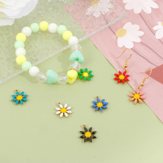 Bild von 304 Edelstahl Flora Kollektion Charms Vergoldet Blumen Doppelseitige Emaille 15mm x 13mm, 5 Stück