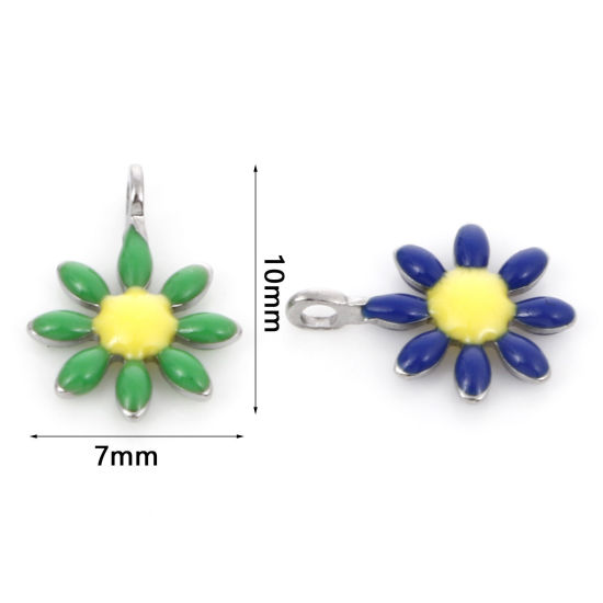 Imagen de 304 Acero Inoxidable Colección Flora Colgantes Charms Chapado en Oro Flor Esmalte de Doble Cara 10mm x 7mm, 10 Unidades