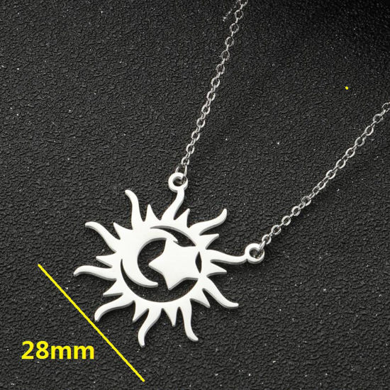 Bild von 304 Edelstahl Stilvoll Gliederkette Kette Halskette Bunt Kreuz Sonnenblume 45cm lang, 1 Strang