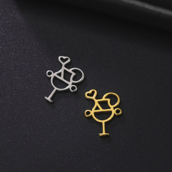 Immagine di 304 Acciaio Inossidabile Pendenti Charms Connettori Bicchiere da vino Multicolore 19mm x 13mm, 1 Pz