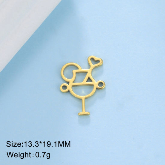 Immagine di 304 Acciaio Inossidabile Pendenti Charms Connettori Bicchiere da vino Multicolore 19mm x 13mm, 1 Pz