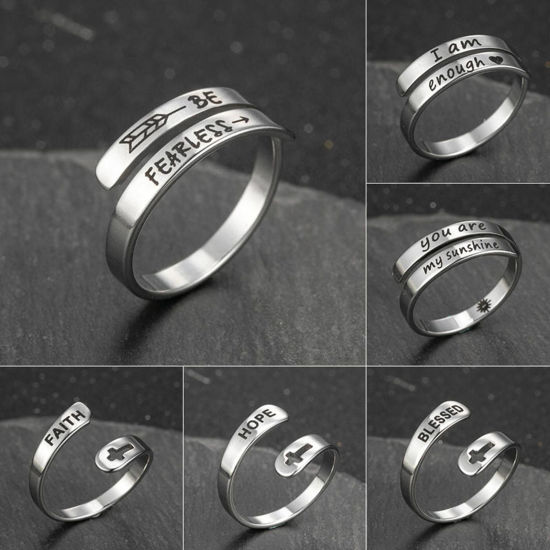 Picture of 304 Stainless Steel Positive Quotes Energy Open Adjustable Rings Multicolor Cross 17mm(US Size 6.5)