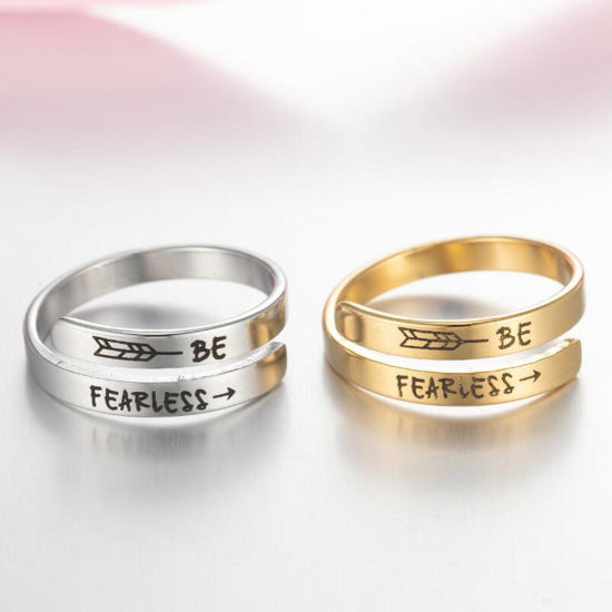 Picture of 304 Stainless Steel Positive Quotes Energy Open Adjustable Rings Multicolor Cross 17mm(US Size 6.5)