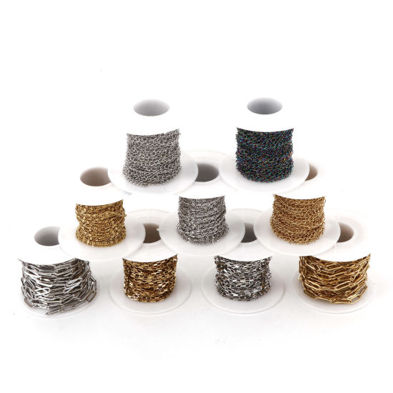 Image de 1 Rouleau (Env. 5 M/Rouleau) ChaînesAccessoires pour la Fabrication de Bijoux Faits à la Main en 304 Acier Inoxydable Placage sous Vide Multicolore