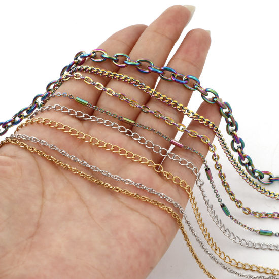 Picture of 1 Roll (Approx 5 M/Roll) Vacuum Plating 304 Stainless Steel Link Chain For Handmade DIY Jewelry Making Findings Multicolor