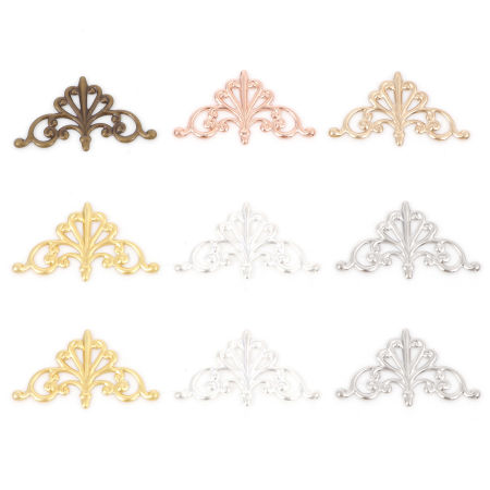 Brass Filigree Stamping Embellishments Triangle Fleur-De-Lis Multicolor 28mm x 16mm