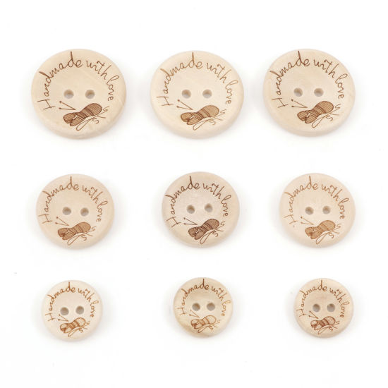 Picture of Wood Sewing Buttons Scrapbooking 2 Holes Round Natural Message " Hand Made With Love "