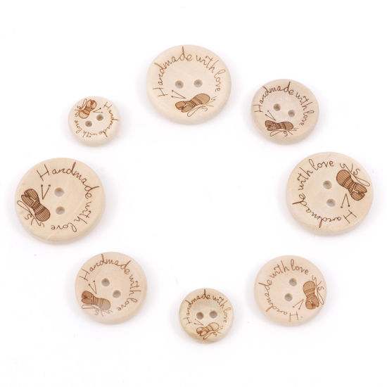 Picture of Wood Sewing Buttons Scrapbooking 2 Holes Round Natural Message " Hand Made With Love "