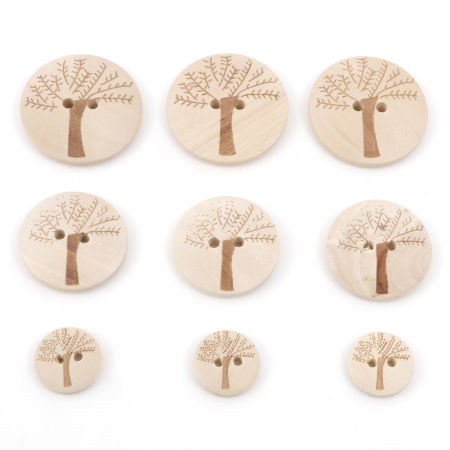 Wood Sewing Buttons Scrapbooking 2 Holes Round Natural Tree