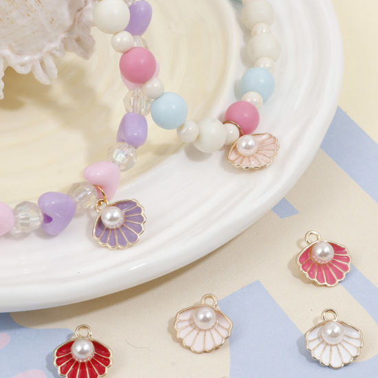 Picture of Zinc Based Alloy Enamel Charms Gold Plated Multicolor Shell Imitation Pearl 17mm x 15mm