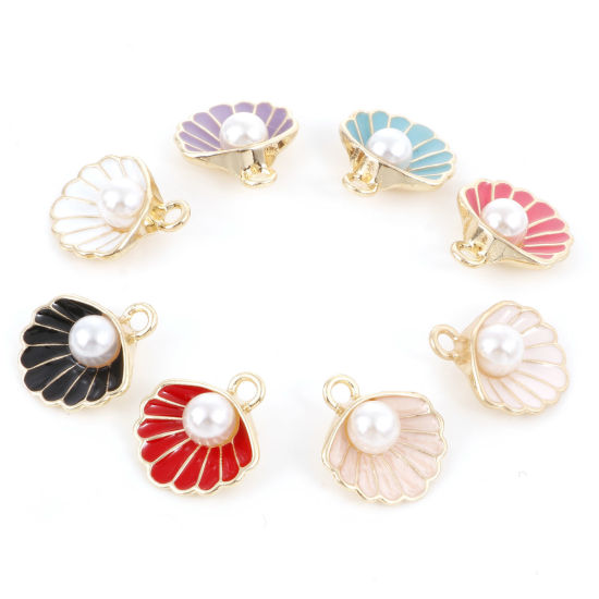 Picture of Zinc Based Alloy Enamel Charms Gold Plated Multicolor Shell Imitation Pearl 17mm x 15mm