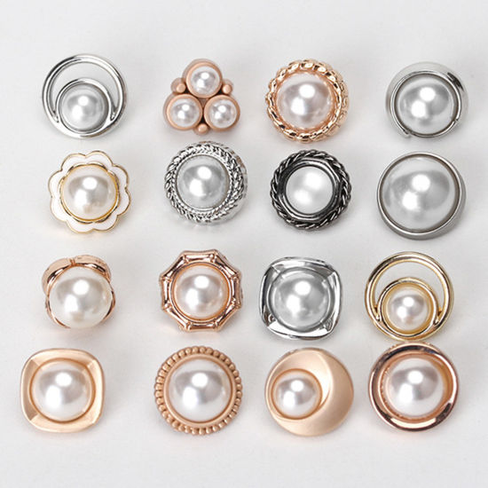 Picture of Alloy Metal Sewing Shank Buttons Single Hole Round Imitation Pearl