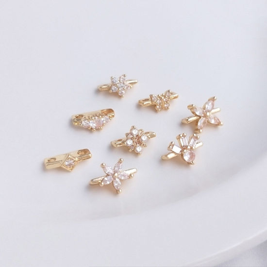 Image de Perles d'Espacement Accessories pour DIY Fabrication de Bijoux de Bracelet en Laiton & Zirconia Cubique Plaqué Or Véritable 14K Transparent 2 Pcs