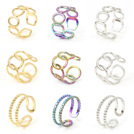 Eco-friendly 304 Stainless Steel Open Rings Multicolor