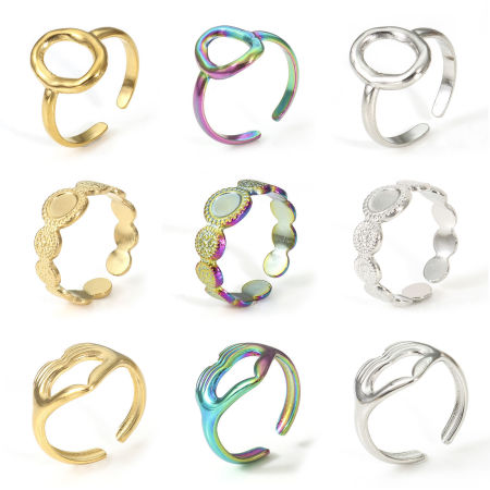 Bagues Ouvert en 304 Acier Inoxydable Respectueux de la Nature Multicolore 2 Pcs