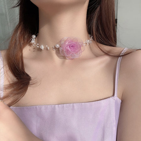 Gauze Wedding Choker Necklace Multicolor Flower
