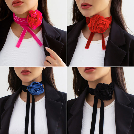 Picture of Velvet Stylish Statement Necklace Flower Multicolor